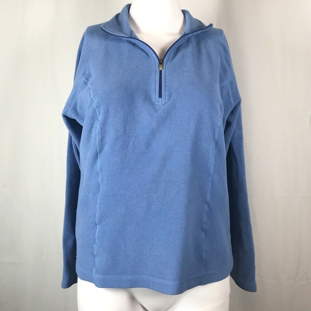 L.L. Bean Shirt Womens Sz S Blue 1/4 Zip Long Sleeve Pullover Fleece Zip Pocket
